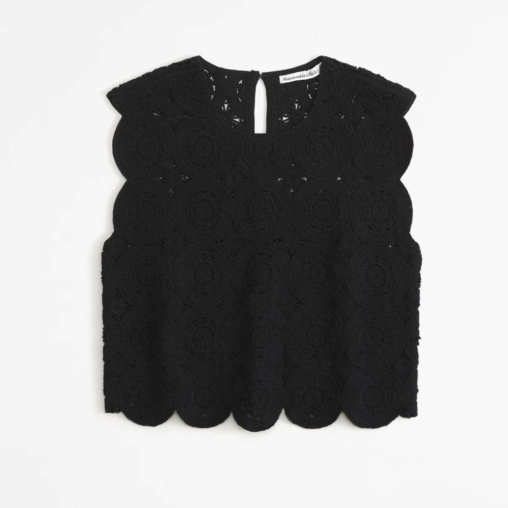 NWT Abercrombie & Fitch Crochet Mocaic Tile Shell, Black - XL